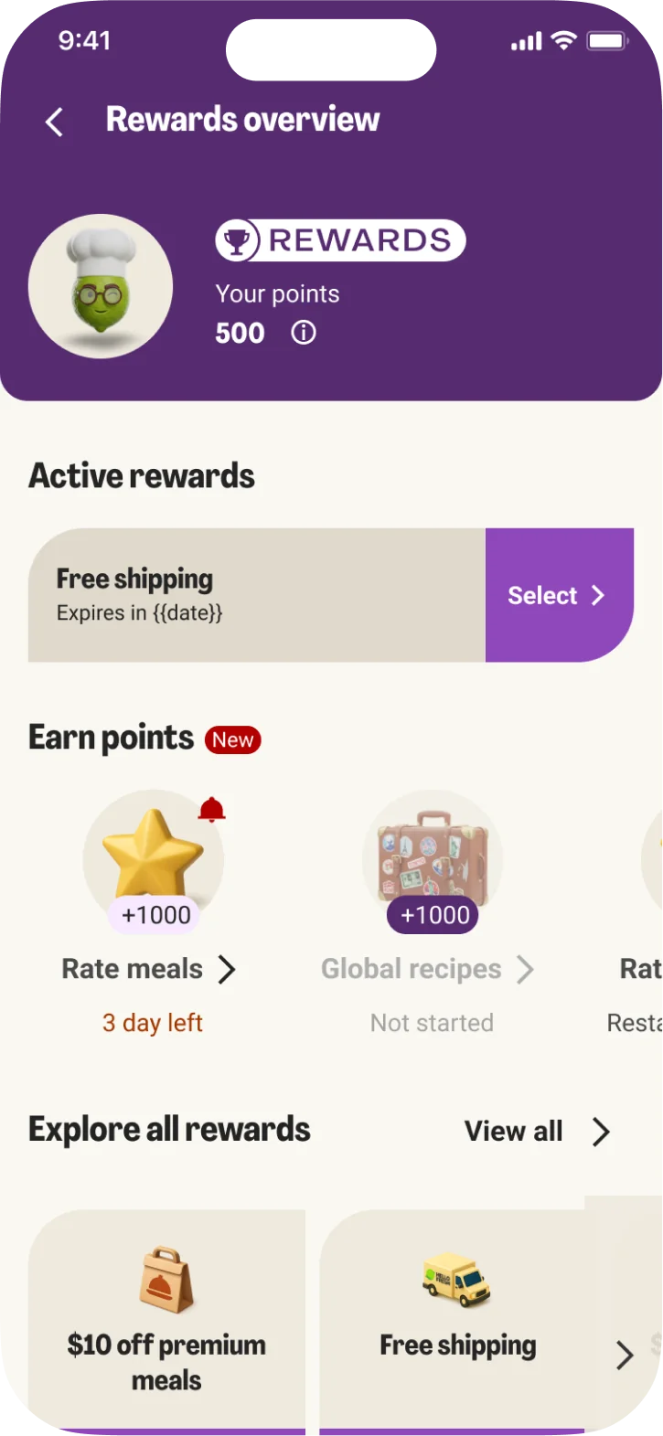 Rewards screen