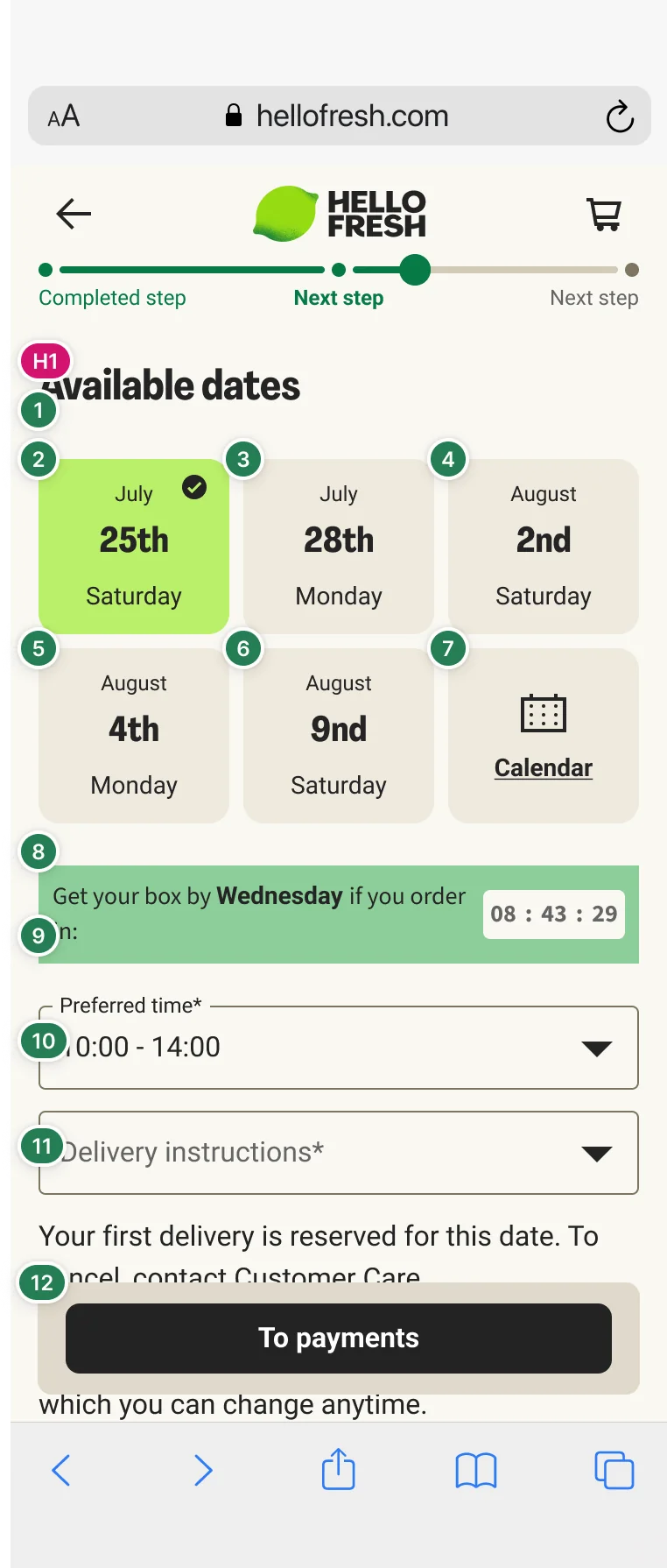Next steps: available dates