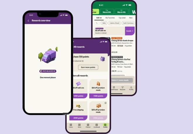 Redemption and earning screens of the loyalty program