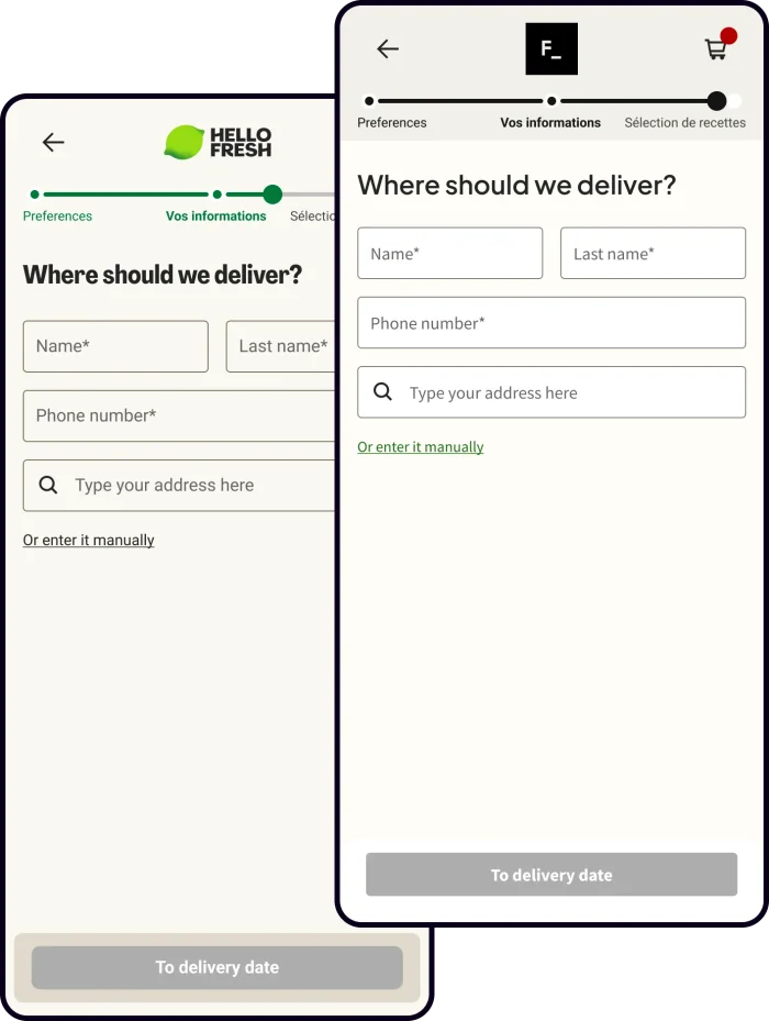 Shipped address page on mobile